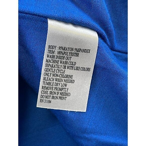 Cynthia Blue Long Sleeve Blouse Size S Lightweight Top Black Trim NWT - Picture 6 of 8